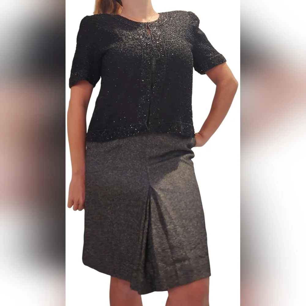 Vintage Stenay Women's Silk Sequin Beaded Blazer Black Small Lined Jacket Swifty